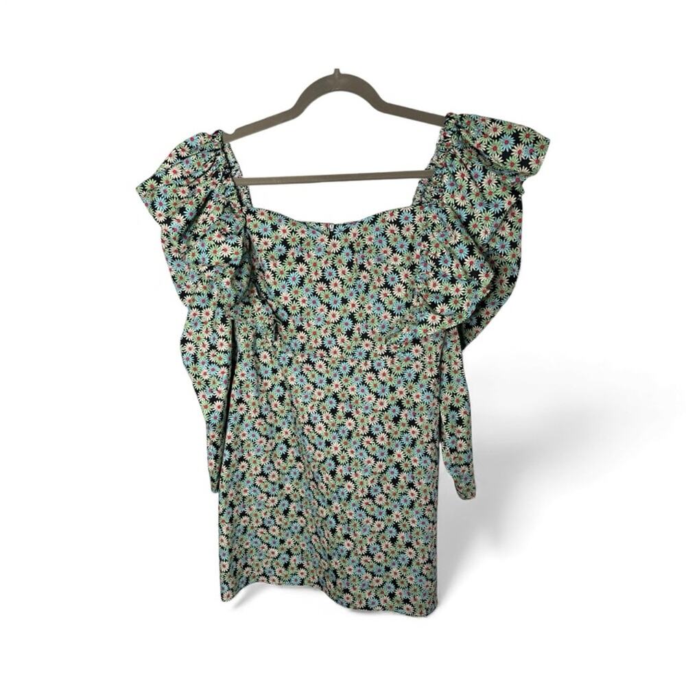 Zara Blue Green Print Long Sleeve Mini Dress Medium